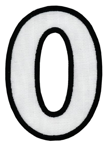 Nažehlovací vyšívaná čísla - nula bílá výška 8 cm